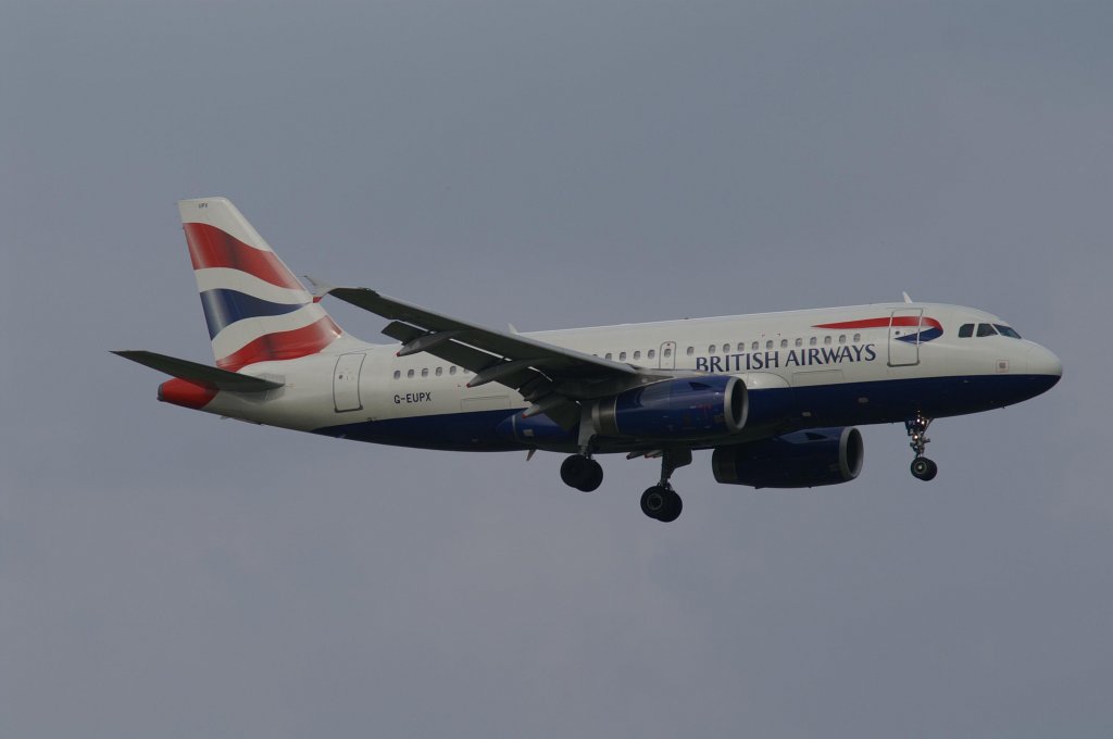 Ein Airbus A319-131 von British Airways mit der Kennung G-EUPX aufgenommen am 04.04.2009 auf dem Flughafen Zrich
