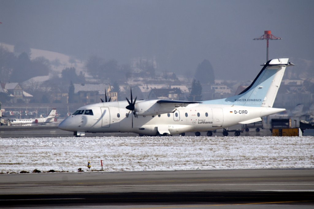 Eine Dornier 328-110 von Cirrus Airlines mit der Kennung D-CIRD aufgenommen am 16.02.2010 auf dem Flughafen Zrich