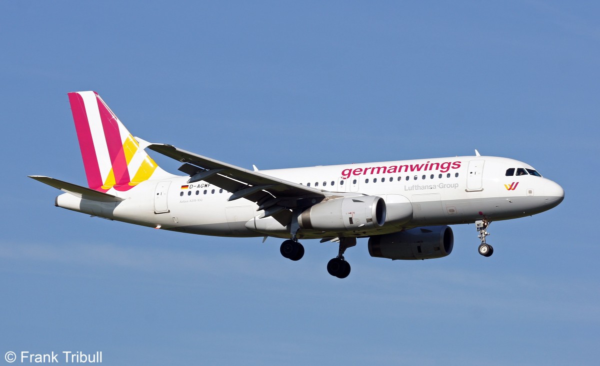 Ein Airbus A319-132 von GERMANWINGS mit der Kennung D-AGWF aufgenommen am 24.09.2013 auf dem Flughafen Zrich 