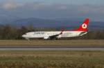 tc-jgj-aydin/48128/eine-boeing-b-737-8f2-der-turkish Eine Boeing B 737-8F2 der Turkish Airlines mit der Kennung TC-JGJ (Taufname Aydin) aufgenommen am 03.01.2010 auf dem Flughafen Basel-Mlhausen-Freiburg (BSL)