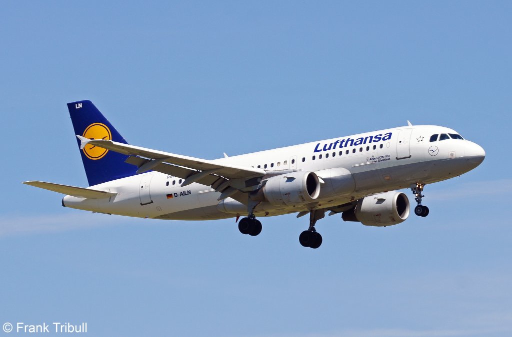 Ein Airbus A319-114 von Lufthansa mit der Kennung D-AILN mit dem Taufnamen Idar-Oberstein aufgenommen am 29.05.2011 auf dem Flughafen Zrich 