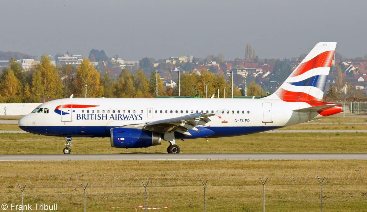 Ein Airbus A319-131 von British Airways mit der Kennung G-EUPD aufgenommen am 01.11.2011 auf dem Flughafen Stuttgart