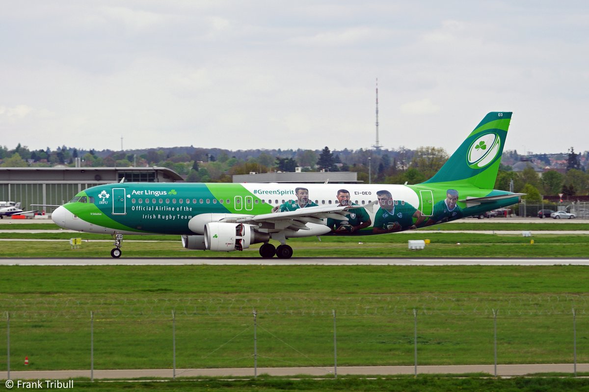 Ein Airbus A320-214 von Aer Lingus mit der Kennung EI-DEO aufgenommen am 14.04.2017 auf dem Flughafen Stuttgart